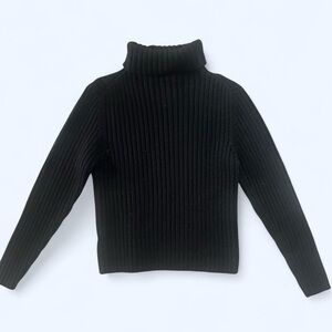 Vintage Black 100% Italian Merino Wool Ribbed Turtleneck Sweater Size M